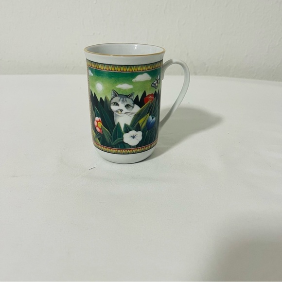 Vintage Russ Berrie Four Seasons Majestic Cat Mug Coffee Tea Beautiful Green - Picture 2 of 7